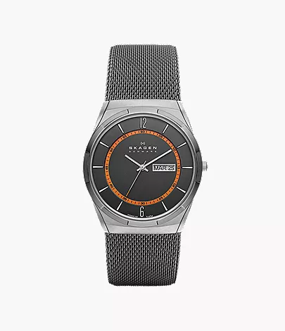 Melbye Titanium and Charcoal Steel Mesh Day-Date Watch