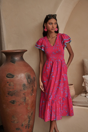 Delina Floral Patte Tiered Midi Dress