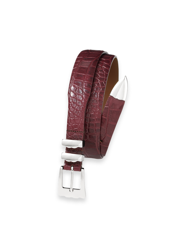 Crocodile Embossed with Metal Keeper & Tip Belt - Cordovan