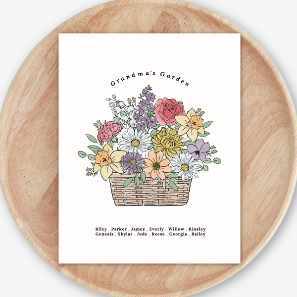 Birth Flower Bouquet Art Print | Add Up to 12 Flowers & Names