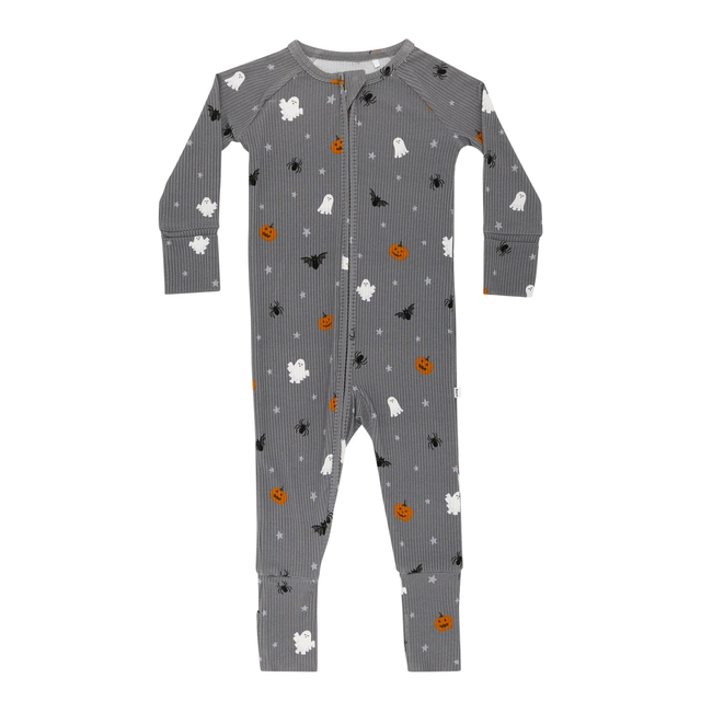 Halloween Boo Crew Small Ribbed Zip Romper