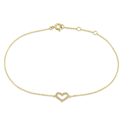 Solid 14K Yellow Gold CZ Heart Bracelet
