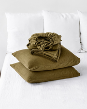Olive green linen sheet set (4 pcs)