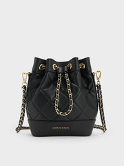 Black Julia Quilted Two-Way Bucket Bag | CHARLES & KEITH