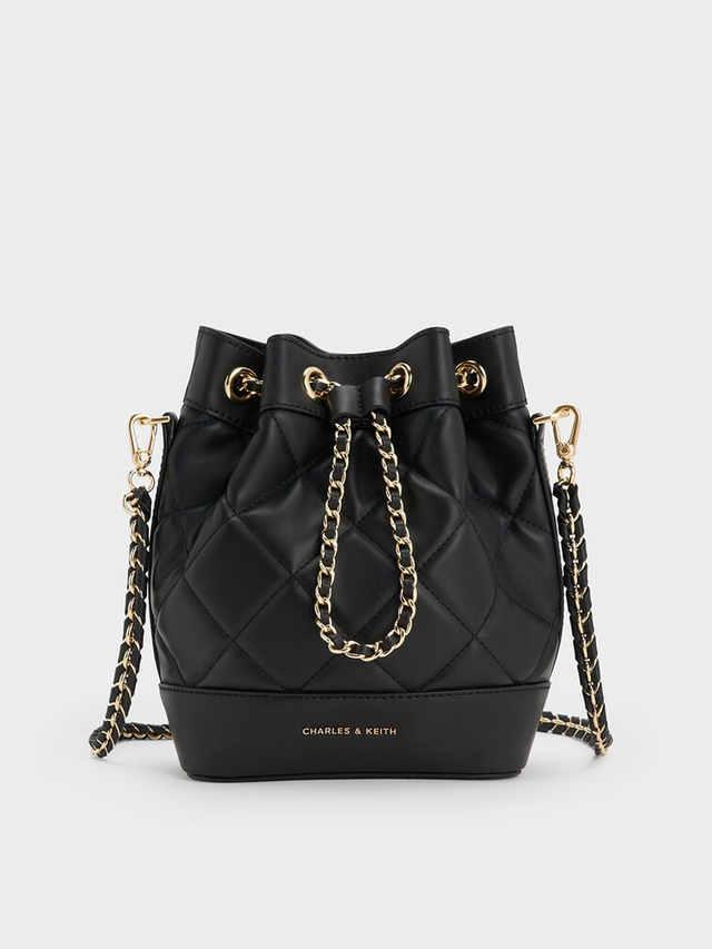 Black Julia Quilted Two-Way Bucket Bag | CHARLES & KEITH