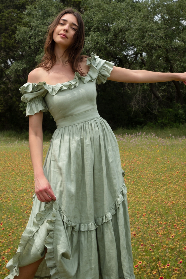 Adeline Dress in Sage Linen