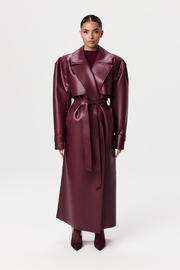 Vegan Leather Belted Trench Coat