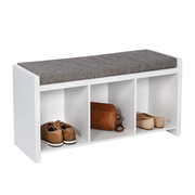 White/Gray 3-Cubby Organizer Bench with Shoe Storage