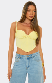 Twist Strap Corset Detail Top In Yellow
