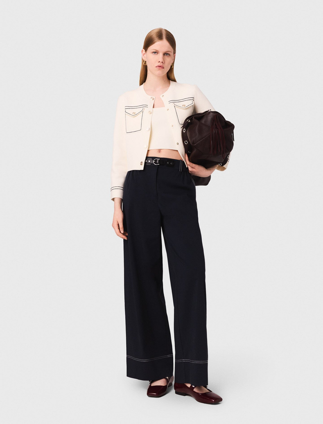 Topstitched cropped cardigan