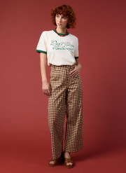 Pippa Gingham Print High Waist Trousers - Brown