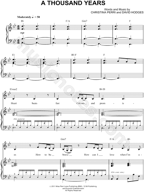 Christina Perri "A Thousand Years" Sheet Music in Bb Major (transposable) - Download & Print
