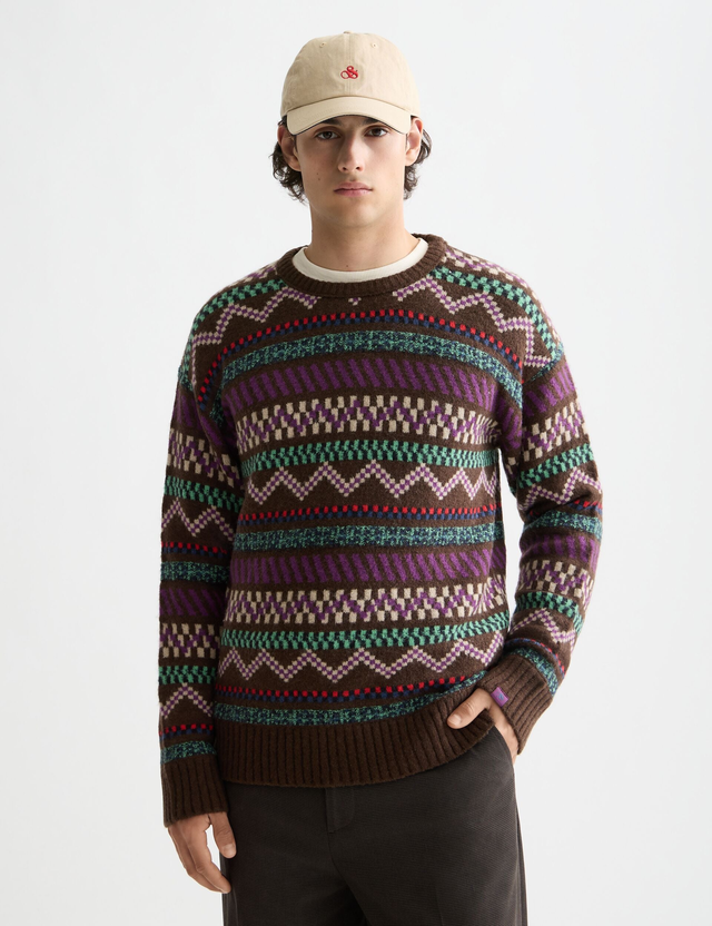 Jacquard dropped shoulder crewneck