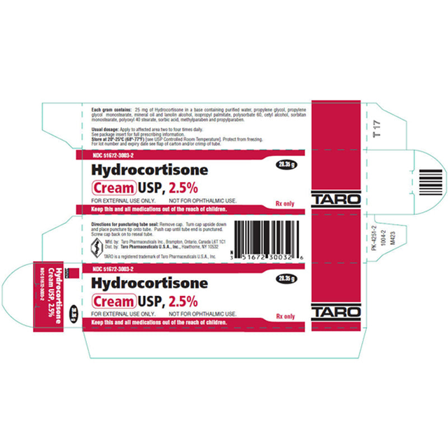Taro Hydrocortisone Cream 2.5% Topical Corticosteroid, 28 grams tube