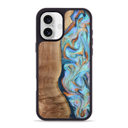 iPhone 16 Plus Wood Phone Case - Arlette (Teal & Gold, 760158)
