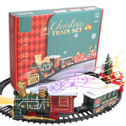 Mini Christmas Electric Train Set with Sound & Light, Train Toys w/Steam Locomotive Engine, Cargo Cars & Tracks, Toy Train w/Rechargeable Battery for Kids Boys 3+ Year Old