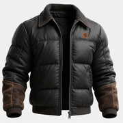 Leather Quilted Puffer Jacket With Outdoor Work Cuff Reinforcement