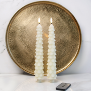Set of 2 Cream Tree Tapers with Remote