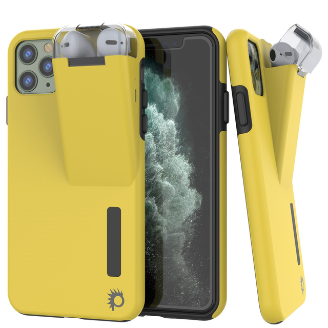 Punkcase iPhone 11 Pro Airpod Charging Case Holder | Slim & Durable 2 in 1 [Yellow]