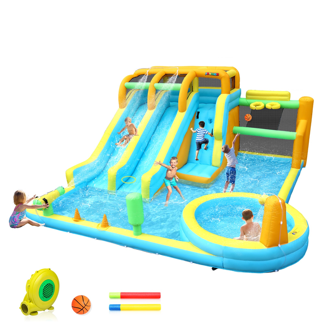 JOYMOR 11-in-1 Water Park Inflatable Water Slide Bouncer House w/ 2 Waterslide