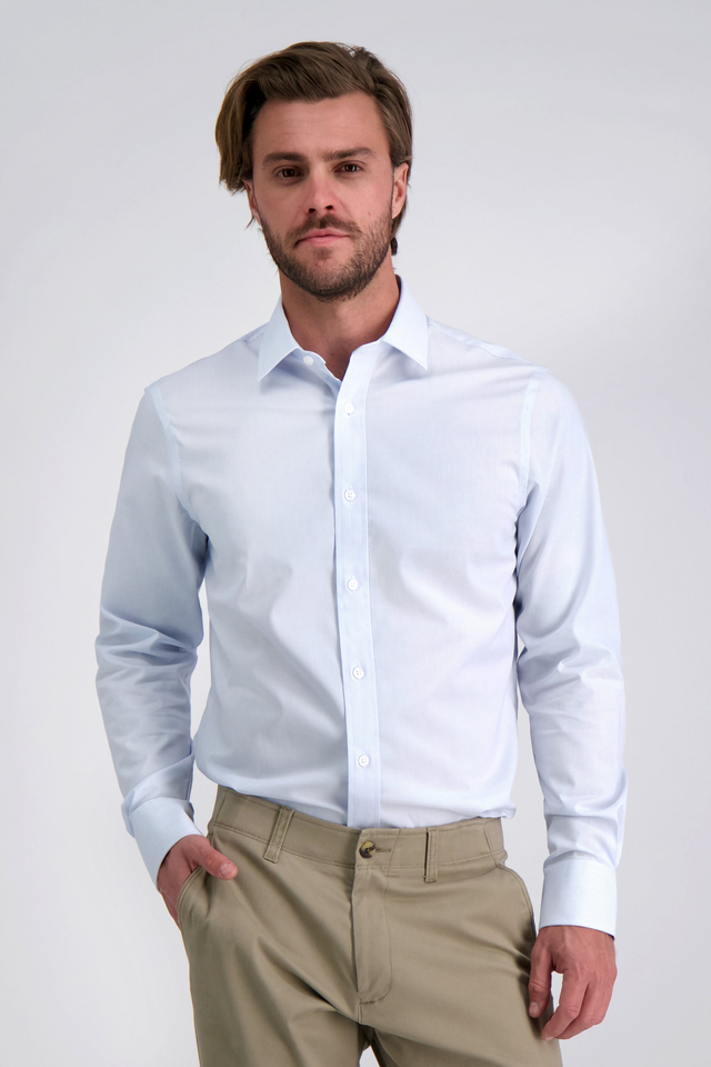Premium Comfort Performance Cotton Dress Shirt - White & Blue Stripe