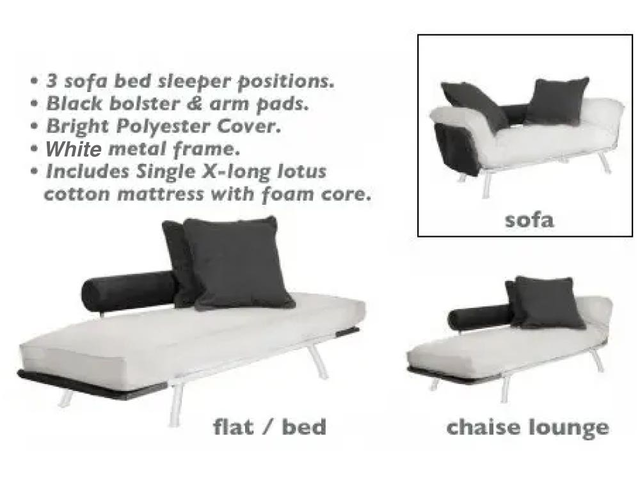 Spacely X-Long Single White Multi-Position Futon Frame and Mattress Set