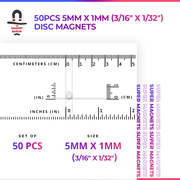 50pcs 5mm x 1mm (Approximately 3/16" x 1/32") Disc Magnets