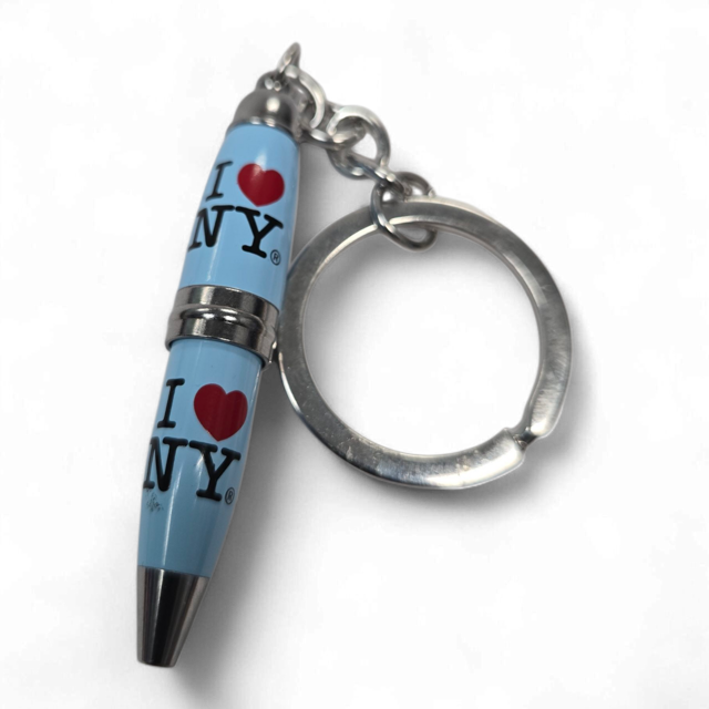 I Love NY Mini Twist Pen Keyring - Blue
