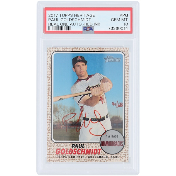 Paul Goldschmidt Arizona Diamondbacks Autographed 2017 Topps Heritage Real One Red Ink #ROA-PG #41/68 PSA Authenticated Gem MT 10 Card