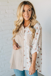 Floral + Striped Contrast Boyfriend Top