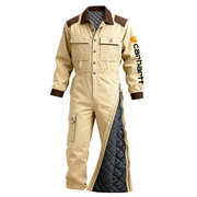 Men's Vintage Khaki Duck Work Quilted Insulated Coverall Long Sleeve Jumpsuit