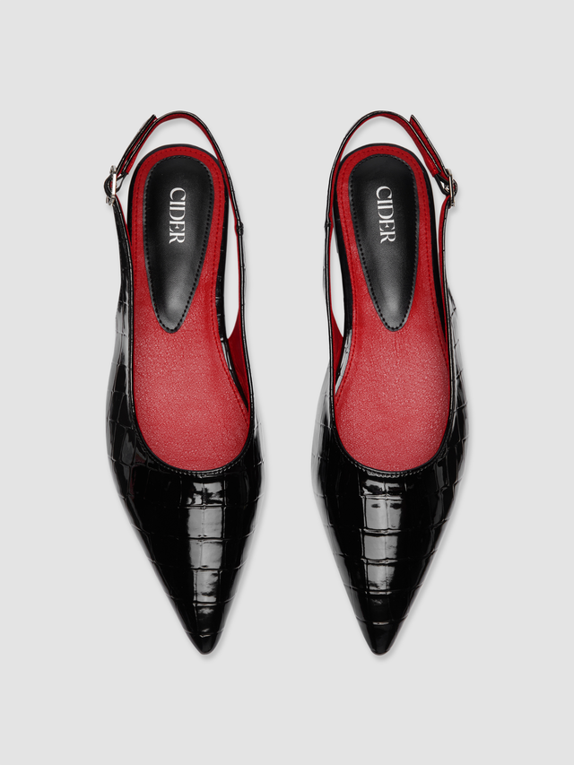 CROCODILE PATTERN POINTED TOE SLINGBACK FLATS