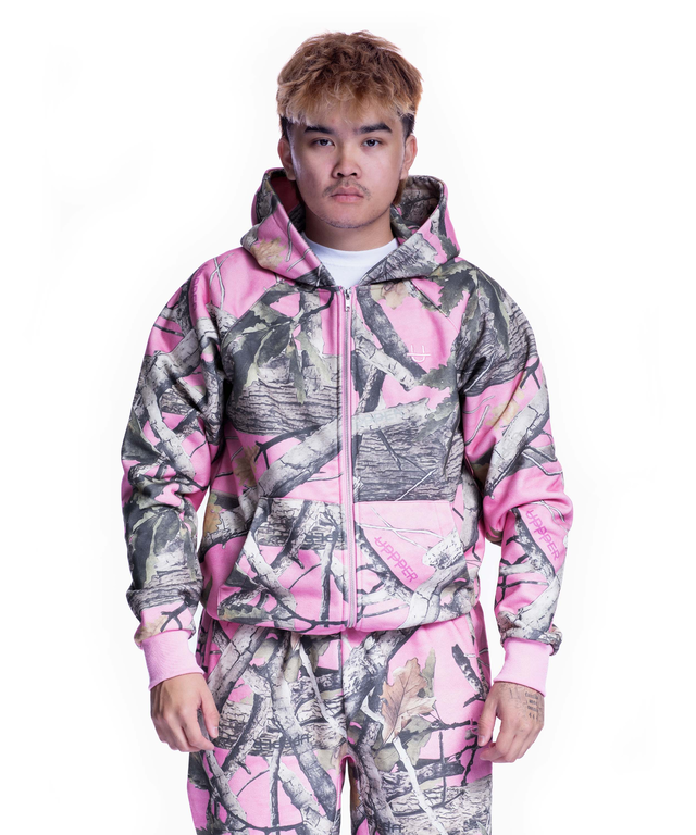 Double Zip Hoodie Pink Camo