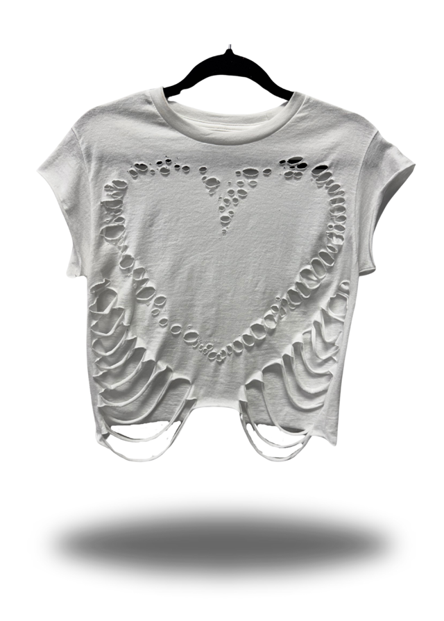 ROAD RASH HEART WHITE CROP TOP