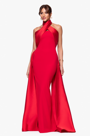 "Dina" Scuba Crepe Twist Halter Neck Floor Length Gown