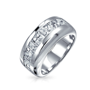 Channel Set CZ Invisible Cut Wedding Band Silver 9MM