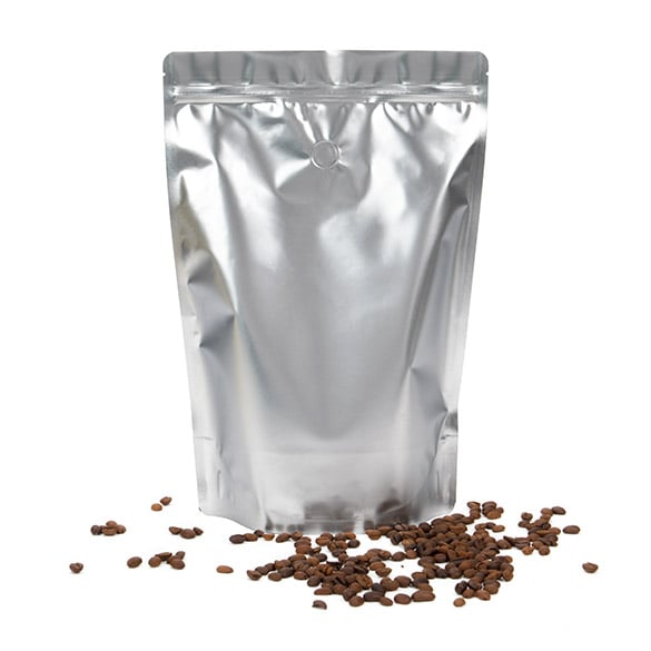 Silver Metallized Stand Up Pouch w/ Valve 9" x 4 3/4" x 13 1/2" 100 pack ZBGM6SV - DISCONTINUED