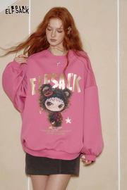 Cotton Blend Oversized Crewneck Graphic Print Drop Shoulder Sweatshirt