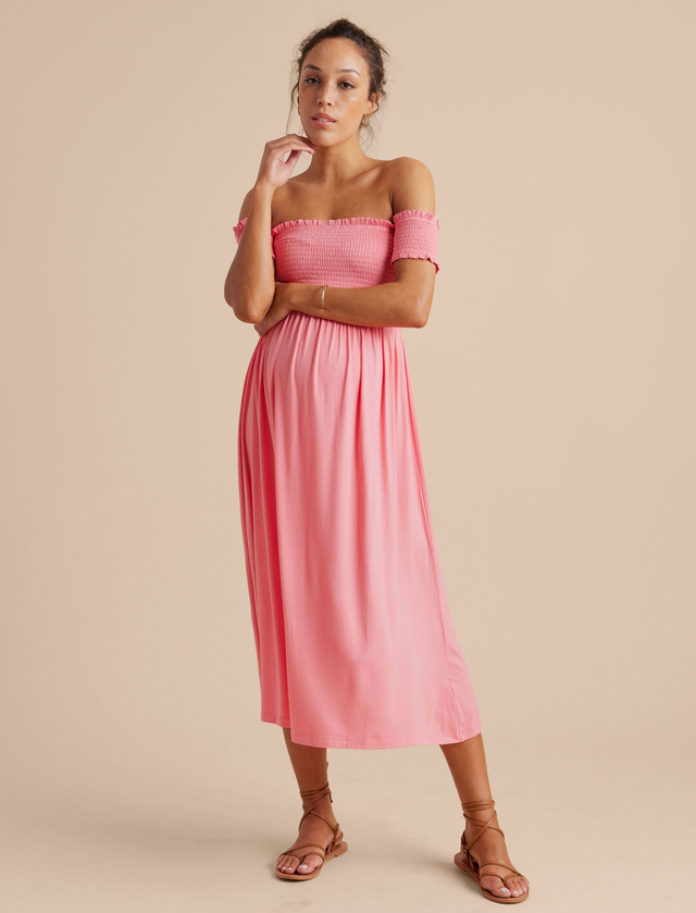 Smocked Off The Shoulder Maxi Dress