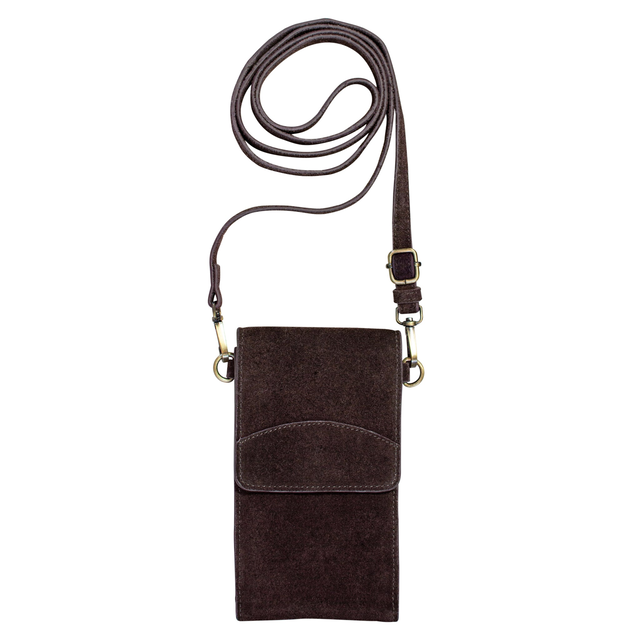 On the Move Leather Phone Bag in Chocolate Brown Suede