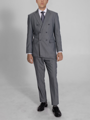 Grey Blue Herringbone Double Breasted Suit