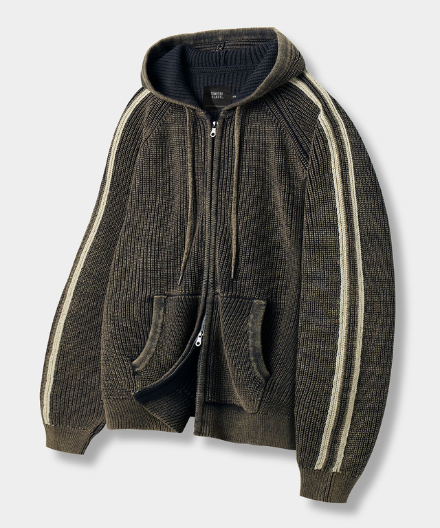 Pigment Track Knit Hooded Zip-Up_Pigment Brown