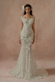 Floral-Embellished Strapless Gown