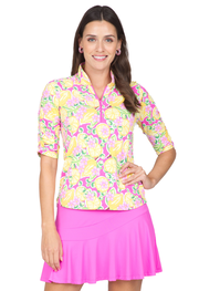 Calista Print Ruched Elbow Length Sleeve Top - 41652