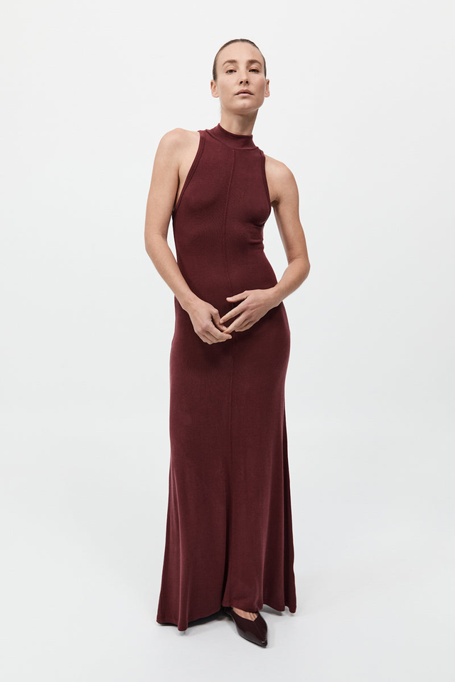 Racer Back Jersey Maxi Dress - Currant