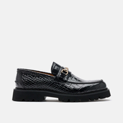 Blake Black Croc Leather Lug Bit Loafers