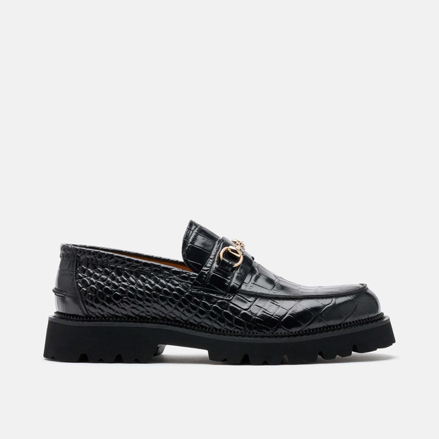Blake Black Croc Leather Lug Bit Loafers