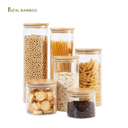 Kitchen Storage Container Set Glass Food Storage Jar with Bamboo Lid for Honey Spices Other Dry Foods for Daily Cooking Parties