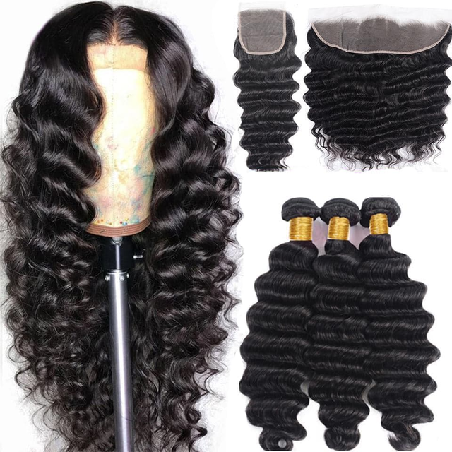 Loose Deep Wave Peruvian Hair 3 Bundles with 4x4 Closure / 13x4 Frontal 100% Human Hair extension