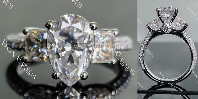 Doveggs pear pave three stones moissanite engagement ring